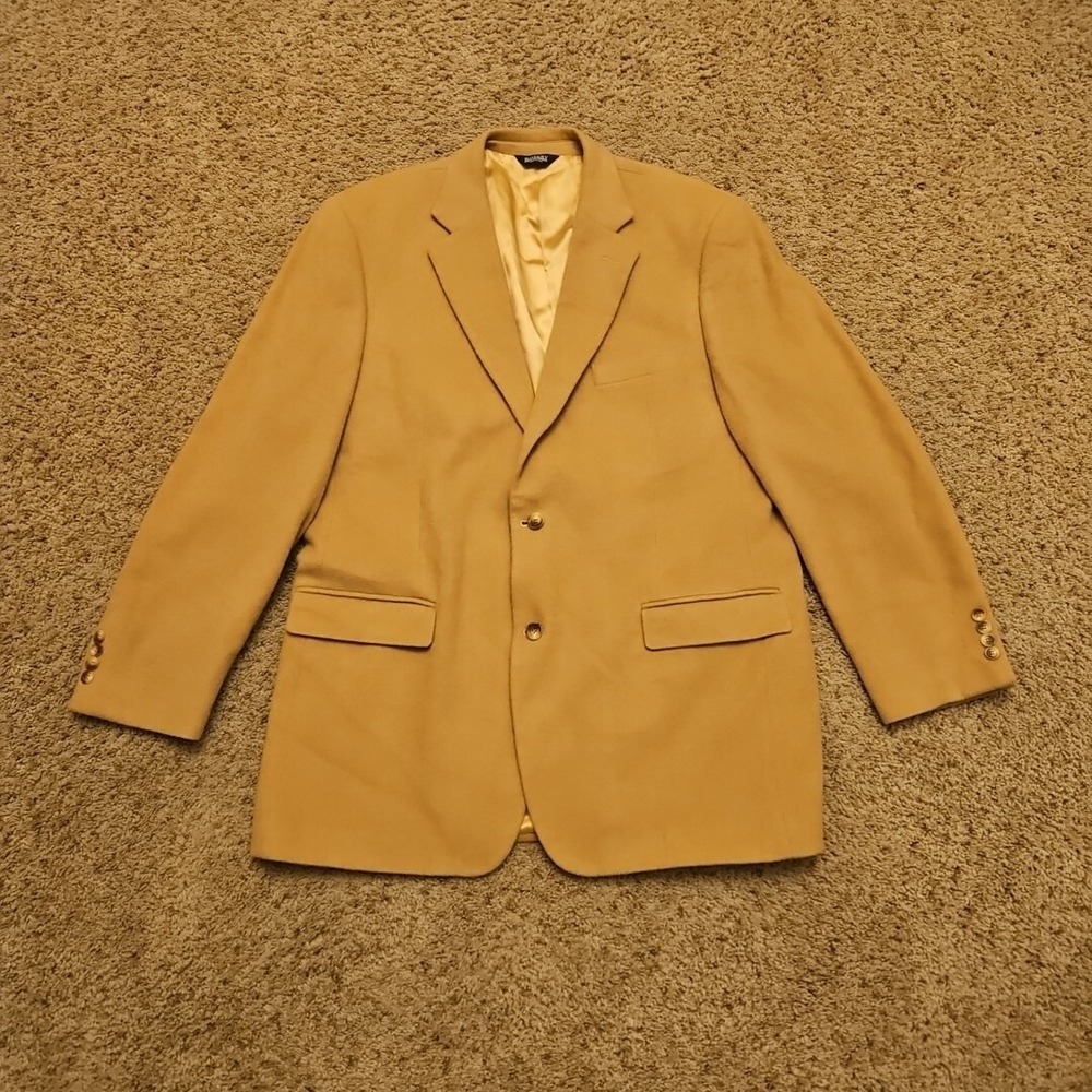 BOTANY 500 MENS 46L 100% CAMEL HAIR SPORT COAT BLAZER Small Hole‎ Left Sleeve